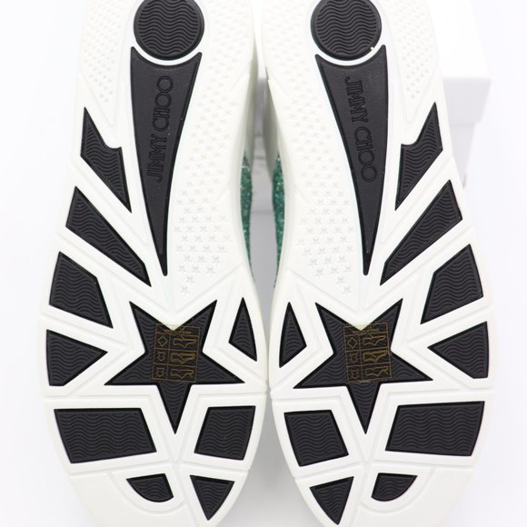 NIB Jimmy Choo Hawaii Leather Glitter Stripe Trainers Sneakers Shoes - Picture 7 of 11